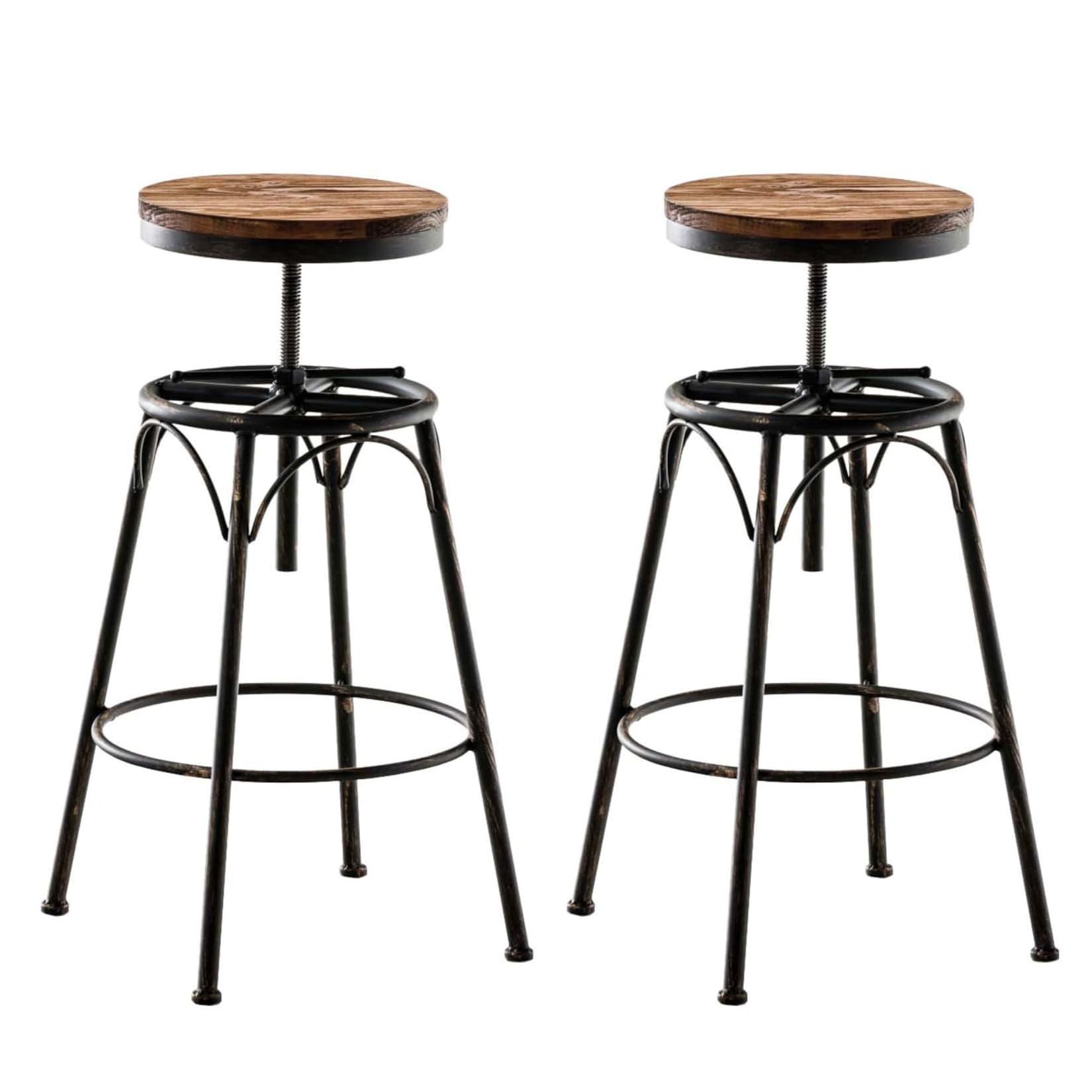 CLP 2er-Set Barhocker Beam Mit Holzsitz Und Metallgestell I Sitzhocker mit runder Sitzfläche I Höhenverstellbar Drehbar