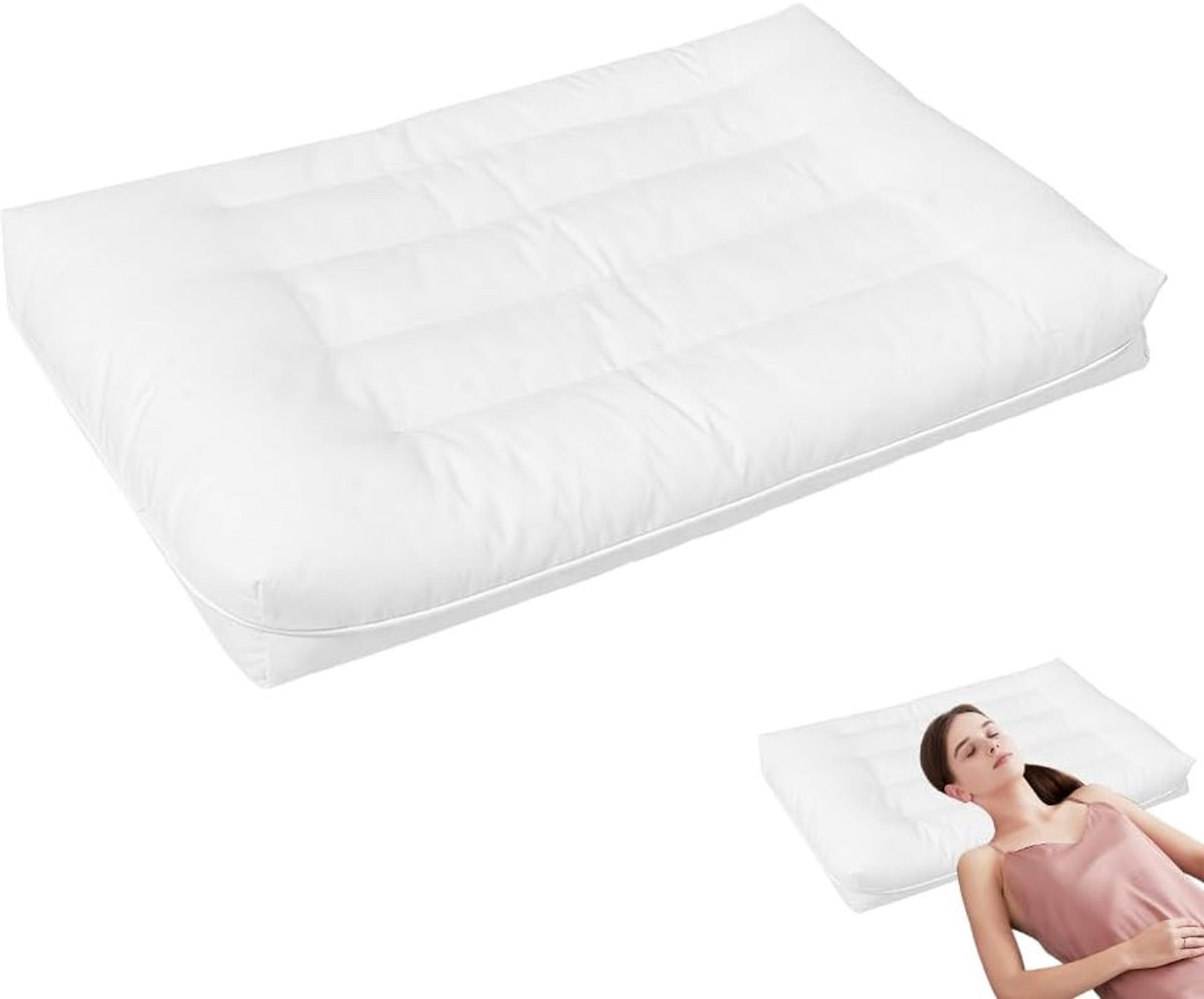 SnelShoppen Ultra Flat Pillow - Orthopedisch Geheugenfoam Kussen voor Rug-, Maag- en Zijslapers