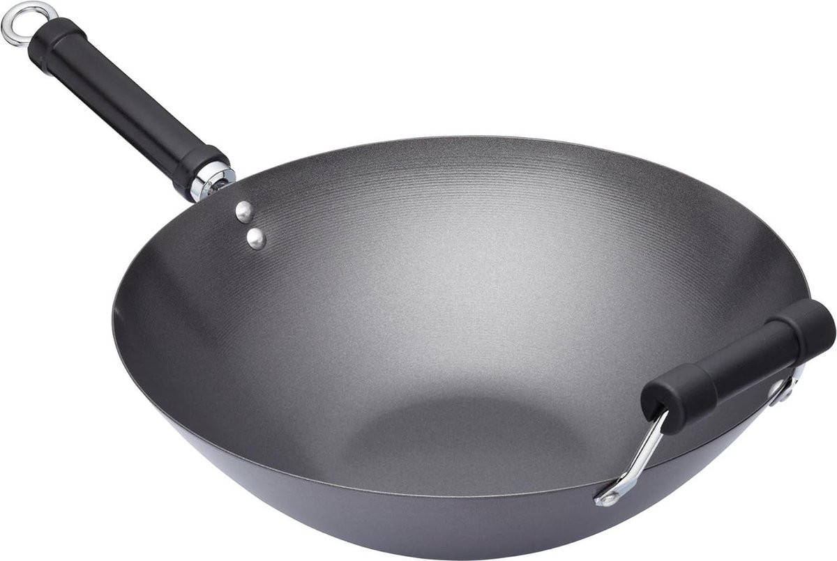 Extra grote anti-aanbak wokpan van koolstofstaal voor inductie, 36 cm
