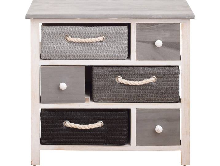 Rebecca Mobili Commode basse 6 tiroirs en bois et tissu\, gris et blanc