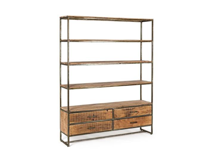 Bibliothèque en bois d'acacia et acier 145x35x190 cm