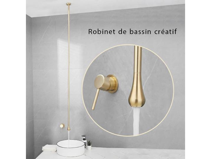 Robinet de salle de bains en or brossé, robinets de lavabo Design de plafond, mélangeur en laiton, robinet d'eau chaude et froide, robinet d'évier de lavabo, robinets personnalisés d'hôtel Robinet