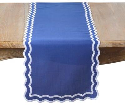 Saro Lifestyle "Scalloped Border Table Runner - Embroidered Edge Runner for Dining Tables & Everyday Entertaining - 16""x72"""
