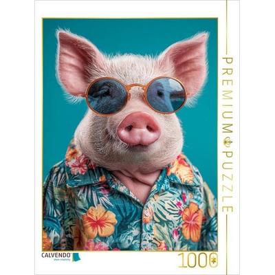 CALVENDO Puzzle Cooles Schwein mit Sonnenbrille und Hawaiihemd genießt Urlaubsfeeling | 1000 Teile Lege-Größe 64x48cm Foto-Puzzle für glückliche Stund