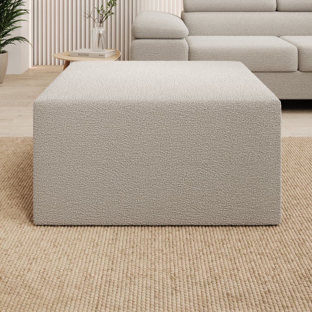 INTENSE DECO Pouf carré xl en tissu bouclette beige Beige 83x42x83cm