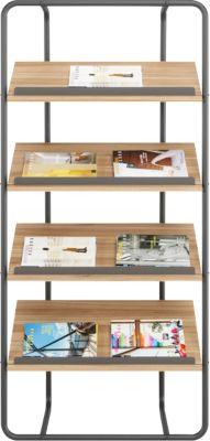 meet by Paperflow Prospektständer Modell B, 4 Ablagen, Prospektfächer aus Acrylglas, Holzoptik mit Metallakzenten
