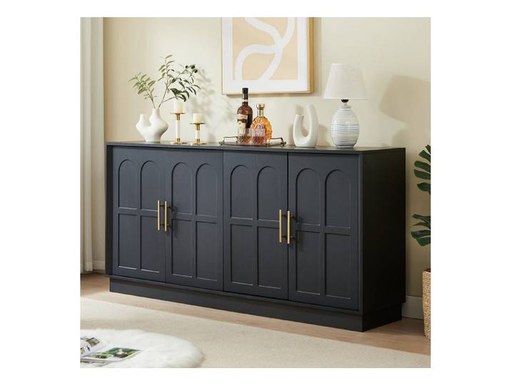 STILVORA Sideboard 169×40×80cm Aufbewahrungsschrank Extra großes TV-Schrank (Extra großes Sideboard mit Vitrine, 169 × 40 × 80 cm, MDF-Holz, verstellbare Einlegeböden), Gewölbte Front, Kippschutz, rutschfeste Füße, stabil & pflegeleicht