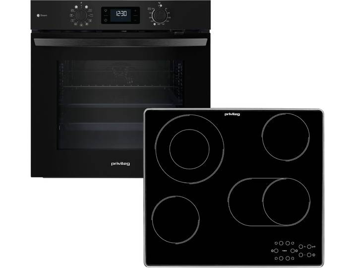 PRIVILEG Backofen-Set BAKO Turn&Go Steam 420 , Energieeffizienz: A+, schwarz (schwarz glass, edelstahl), Herdsets, Turn&Go – Automatikprogramme starten mit nur einem Dreh, Backofen-Set