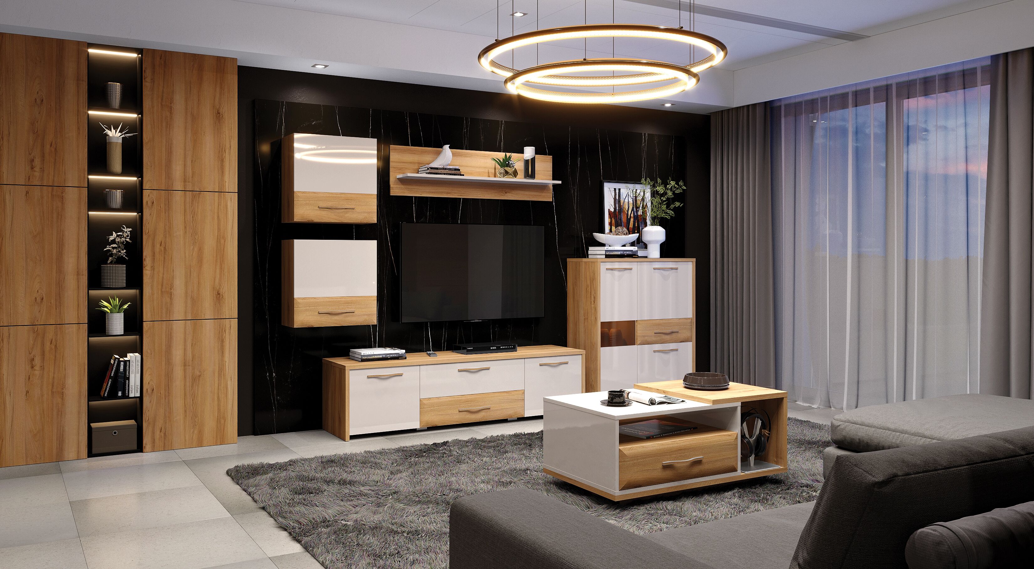 TV-Board GOODPRODUCT "Gala", beige (beige, pacific walnuss decor), B:184cm H:48cm T:46cm, Holzwerkstoff, MDF, Sideboards, TV-Board, UV lackiert, kratzfest, hochglänzend beige, pacific walnuss decor B/H/T: 184cm x 48cm x 46cm, Breite 184, 2 Stk., 2 Stk.