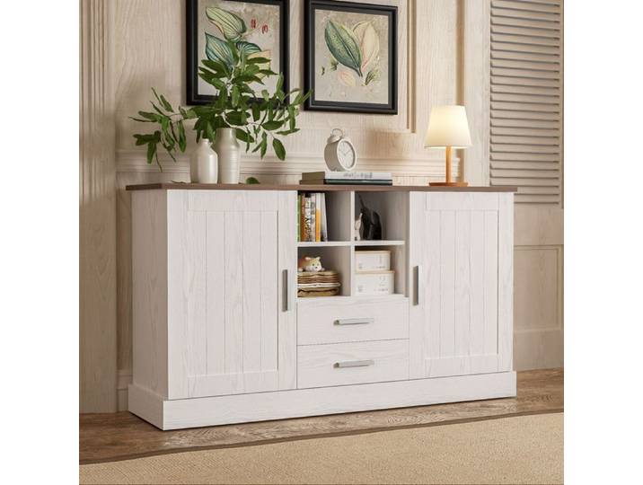 Buffet - Gutent - 140x40x79 5 cm - 2 portes - 2 tiroirs - Style scandinave moderne