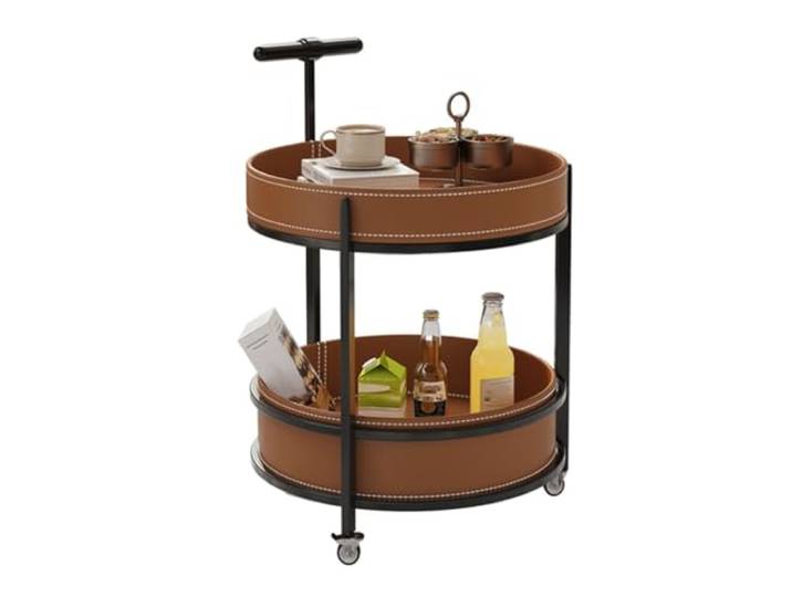 Runder Beistelltisch aus Metall mit 2 Ebenen, Tabletttisch(/Brown)