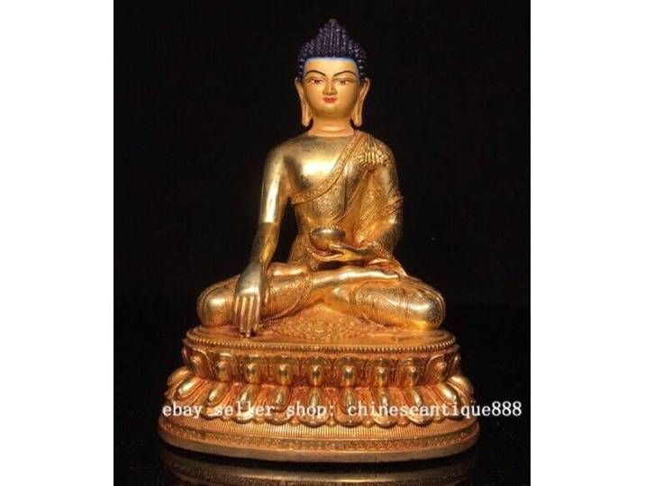 Vieux népal Bronze doré peinture Shakyamuni Sakyamuni Amitabha bouddha bol Statue