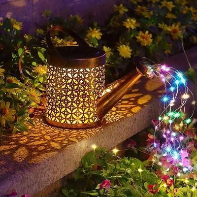 Uplifted Goods Solar Powered Outdoor Lantern Garden Light kettle Colourful
