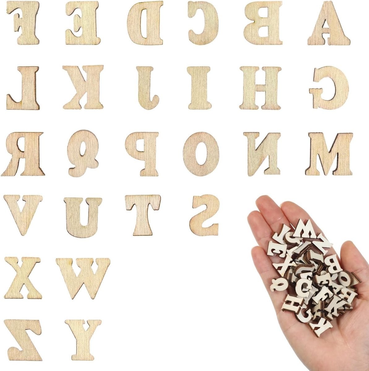 Set van 208 houten letters voor creatieve DIY-projecten en decoratie, alfabet A-Z, 15 mm