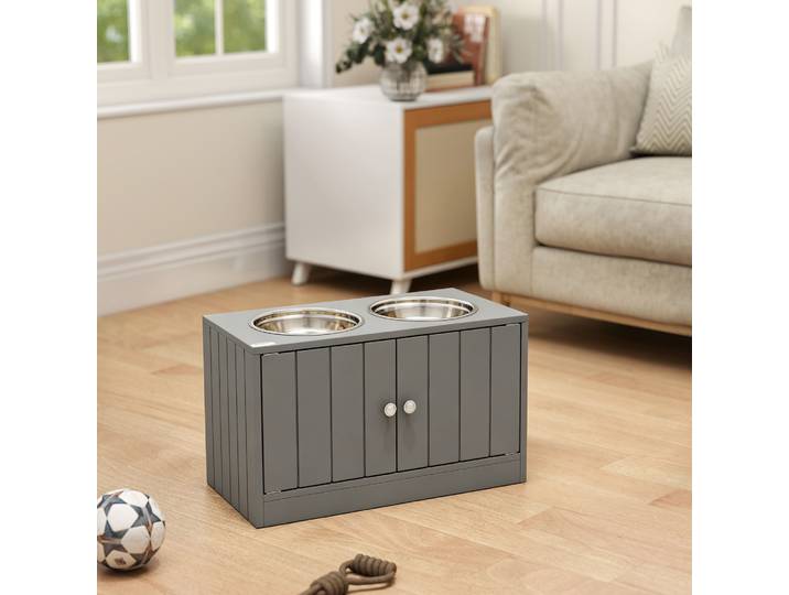 PawHut Station Élevée 2 Bols Acier Rangement 44L pour Grands Chiens