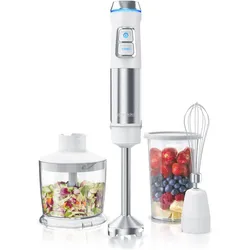 Arendo Stabmixer 1200W, Pürierstab Edelstahl Set mit Messbecher, Zerkleinerer, Schneebesen, DC Motor, Weiss, Stabmixer, Weiss