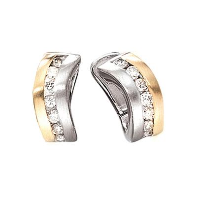 Paar Creolen JOBO "Ohrringe Goldohrringe 15 mm", gold (gelbgold 585), Ohrringe, Damen, P1 = bei 10-facher Vergrößerung erkennbare Einschlüsse, Diamanten Gelbgold 585 Weißgold 585, Diamanten, Gelbgold 585, Weißgold 585, 585 Gold Bicolor mit 16 Diamanten