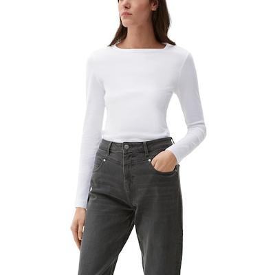 Langarmshirt S.OLIVER, Damen, Gr. 34, weiß, Jersey, Obermaterial: 100% Baumwolle, unifarben, regular fit hüftlang, U-Boot-Ausschnitt, gerader Abschluss, Shirts Langarmshirt, mit U-Boot-Ausschnitt