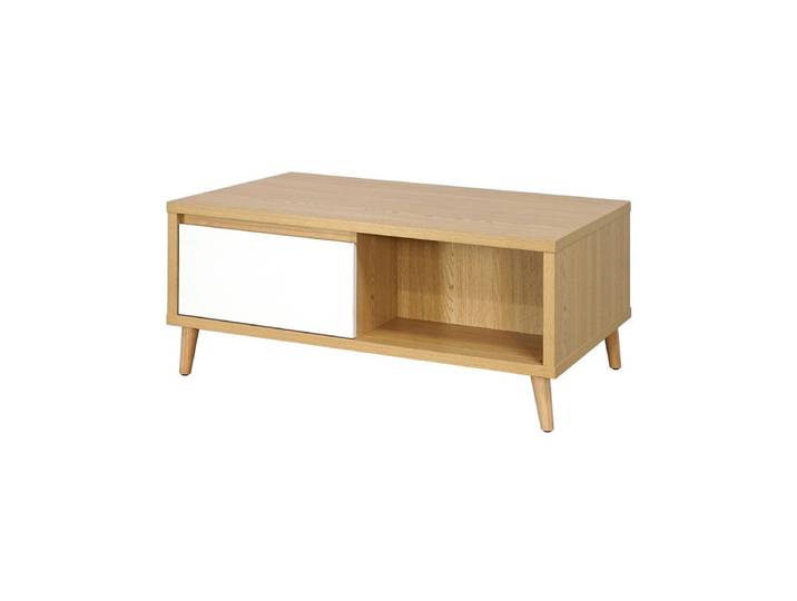Table Basse 2 Tiroirs Pier Blanc Crème / Effet Bois