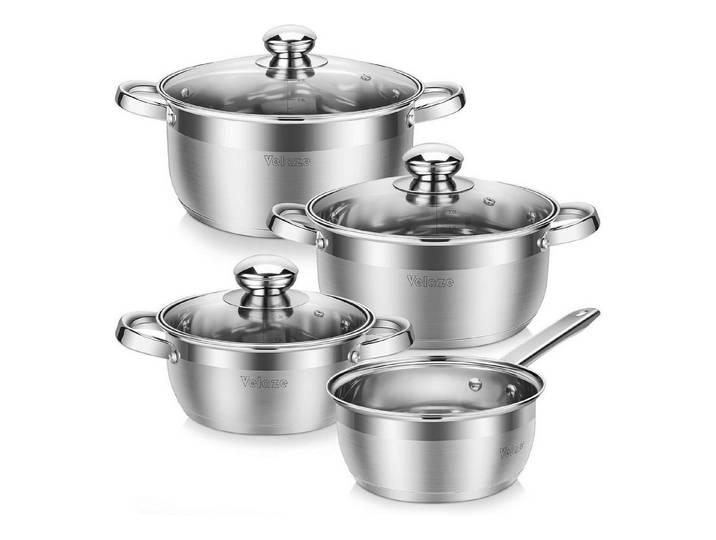 LuxusKollektion Topf-Set Topfset Edelstahl 7-teilig mit Glasdeckel
