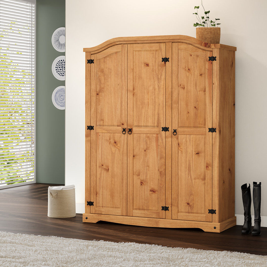 Brambly Cottage Palmea 3 Door Solid Wood Wardrobe Antique Wax 190cm H X 149cm W X 51cm D