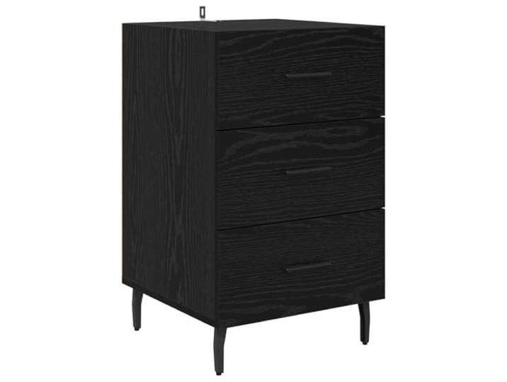 LMTYOENFG Nachttisch Schwarz Eichen-Optik 40x40x66cm Beistelltisch Praktischer Stauraum im Schlafzimmer mit 3 Schubladen, mattschwarzen Metallbeinen und robuster Holzwerkstoff-Platte.