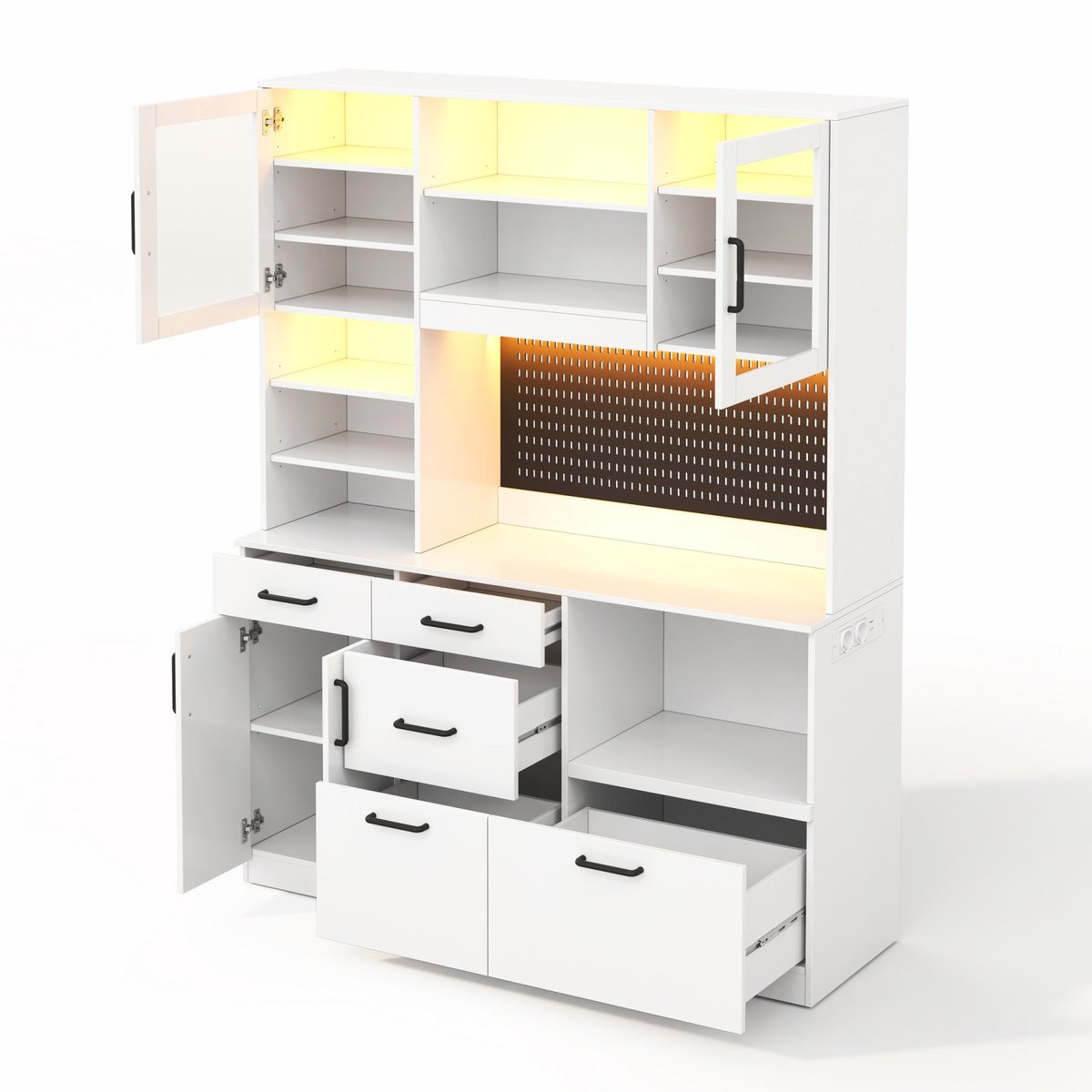 Modern wit sideboard met geïntegreerde LED-verlichting en B/D/H: 185 x 145 x 40 cm