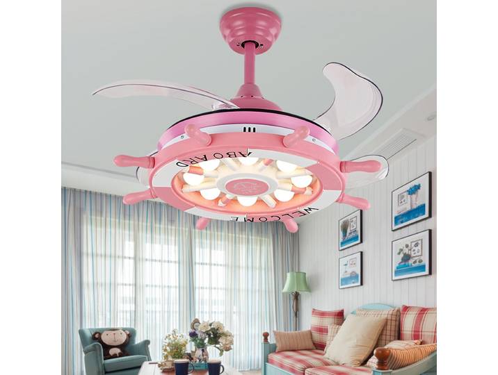 Ventilateur de plafond invisible à LED pour la décoration de la chambre à coucher, avec télécommande, lampes pour filles, ventilateur de plafond pour la maison