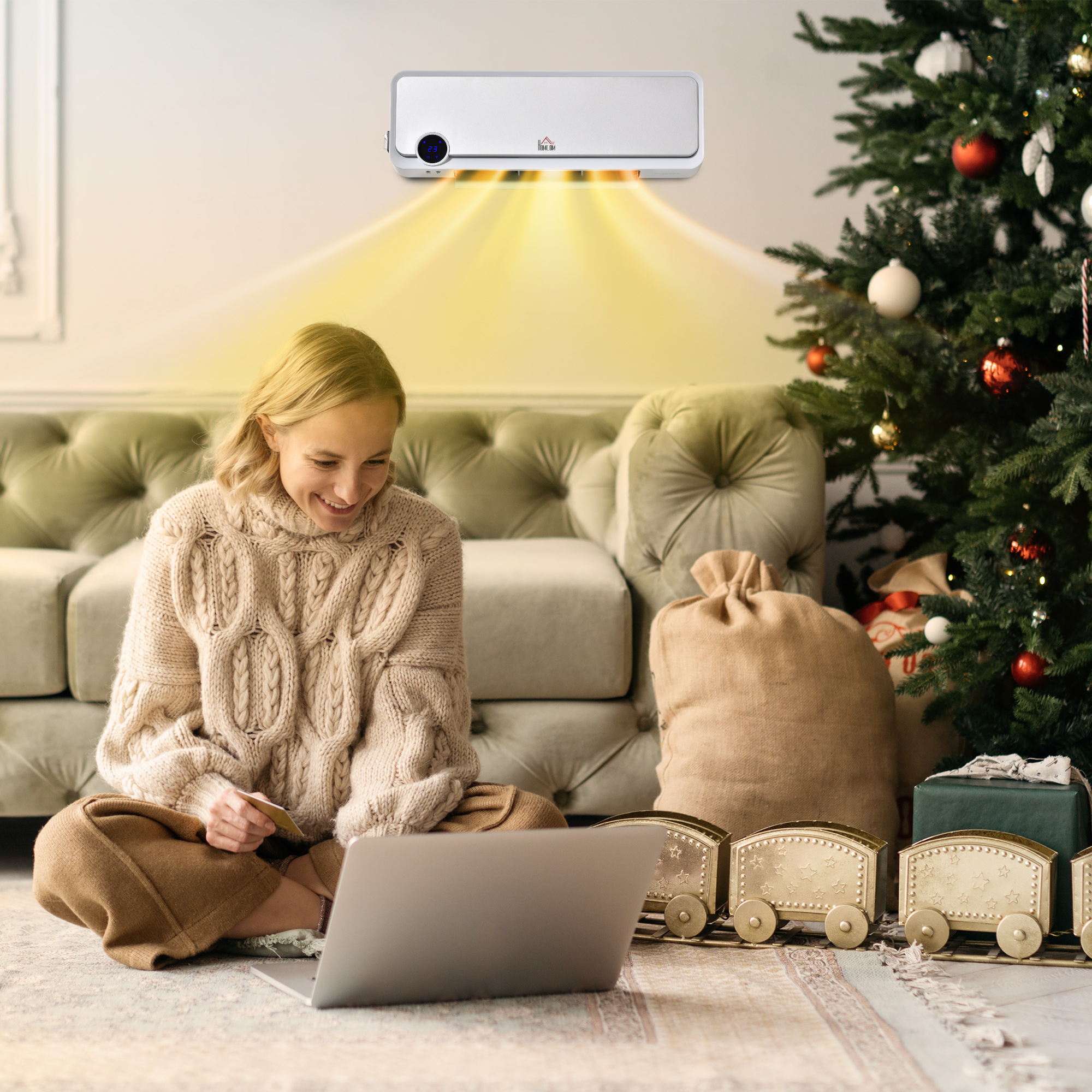 Homcom Riscaldatore Elettrico da Parete a 3 Modalità con Timer 12h, in PP e PA, 56x18.5x11.7 cm, Bianco e Argento