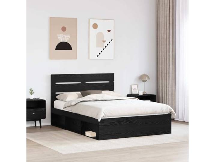 KTHLBRH Bettgestell, schwarz, 140 x 190 cm, Kiefer massiv Modernes Design, klare Linien, robuster Rahmen, einfache Montage