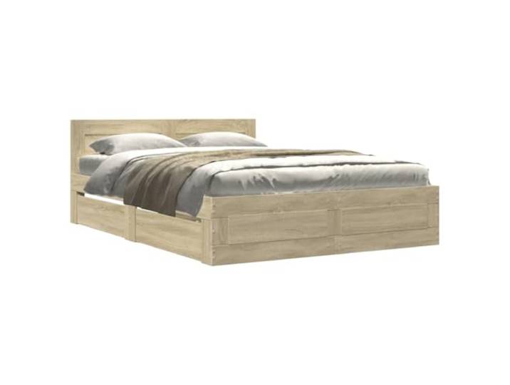 PUGYNBK Bett 140 x 200 cm Sonoma Eiche mit Schubladen Technisches Holz, Lattenrost, Kopfteil, ohne Matratze
