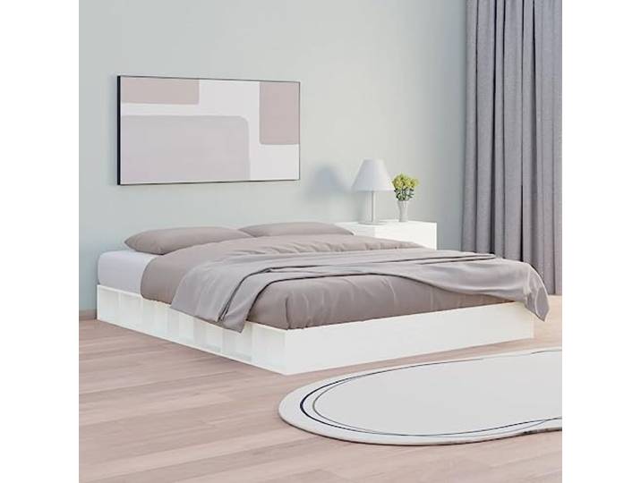 WDGJJFECNMUEHI Massives Kiefernholz Stabil Platzsparend Weiß 180 x 200 cm Massivholzbett Weiß 180x200 cm Bettgestell mit Lattenrost Stabil Kiefernholz Bettrahmen
