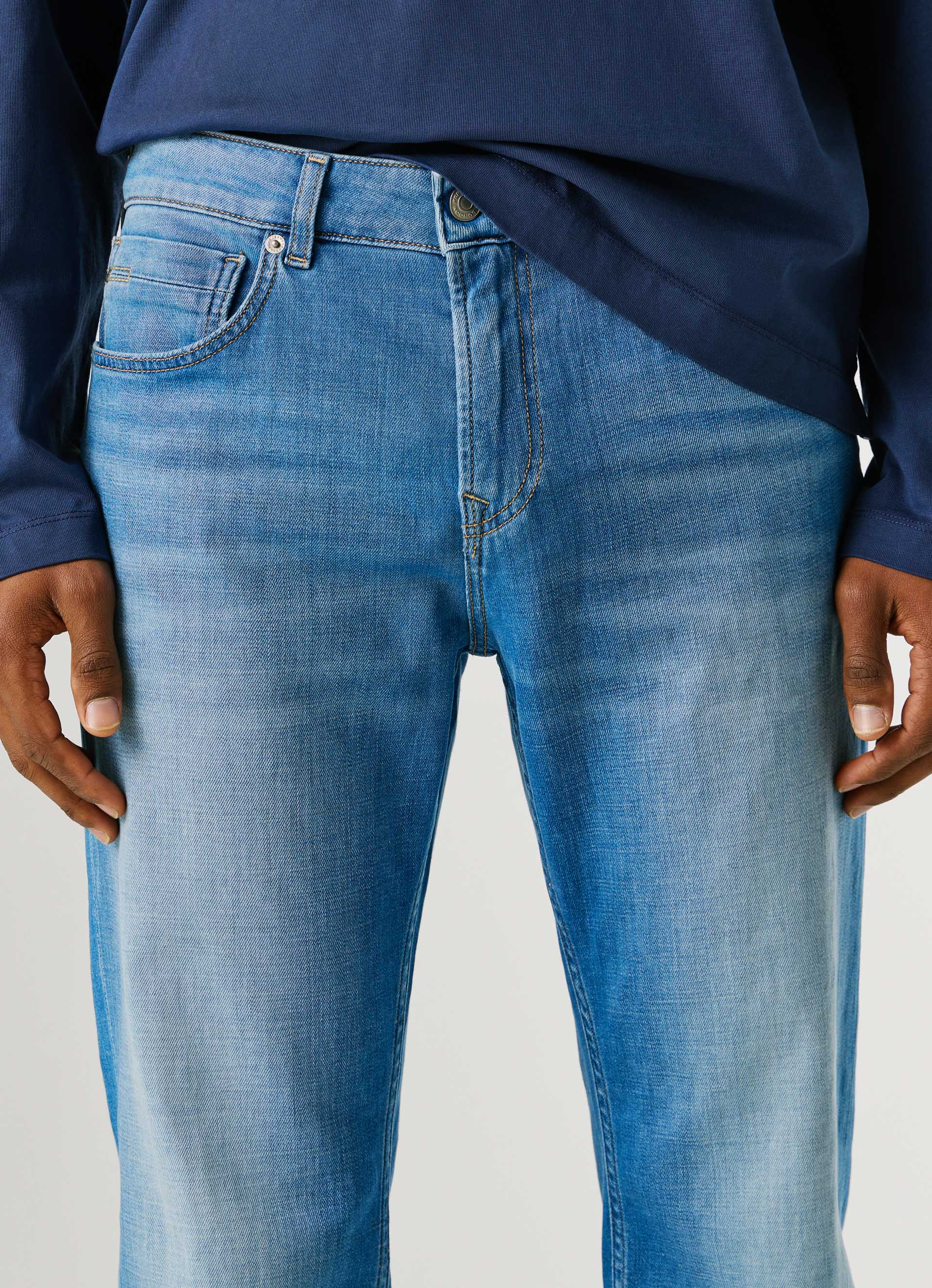 Straight-Jeans PEPE JEANS "CASH", Herren, Gr. 30, Länge 34, blau (mid used), Denim/Jeans, Obermaterial: 98% Baumwolle, 2% Elasthan, normal lang, Jeans Straight-Jeans, Regular Waist mid used 30, Länge 34