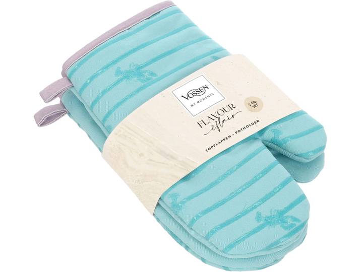 Topfhandschuhe VOSSEN Scandi Cook , blau (dreamy blau), B:18cm L:28cm, Obermaterial: 100% Baumwolle, Topflappen, Topfhandschuhe, mit Silikonbeschichtung im Lobster-Design, Hitzebeständig bis 250