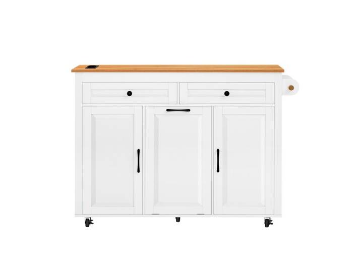 VLIVRA Desserte cuisine plan extensible compartiment poubelle prises MDF blanc