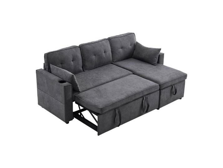 Flieks Sofa L-Form Schlaffunktion Stauraum Getränkehalter Austauschbar Modern, Grau, Holz, 74x44x62 cm, Babymöbel & Kindermöbel, Kinderzimmer & Jugendzimmer, Schlafsofas