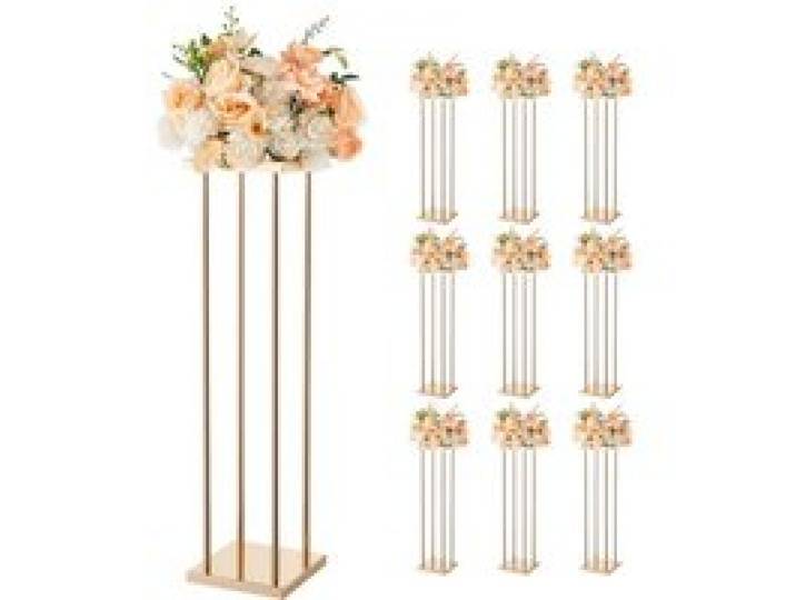 VEVOR Hochzeitsblumenständer 200x200x800mm, 10 Stk. Blumenhocker mit Metallablage & zylindrischen Beinen, Pflanzenhocker für Hochzeiten, Partys, Geburtstage, Zuhause, Tischdekorationsständer, Roségold