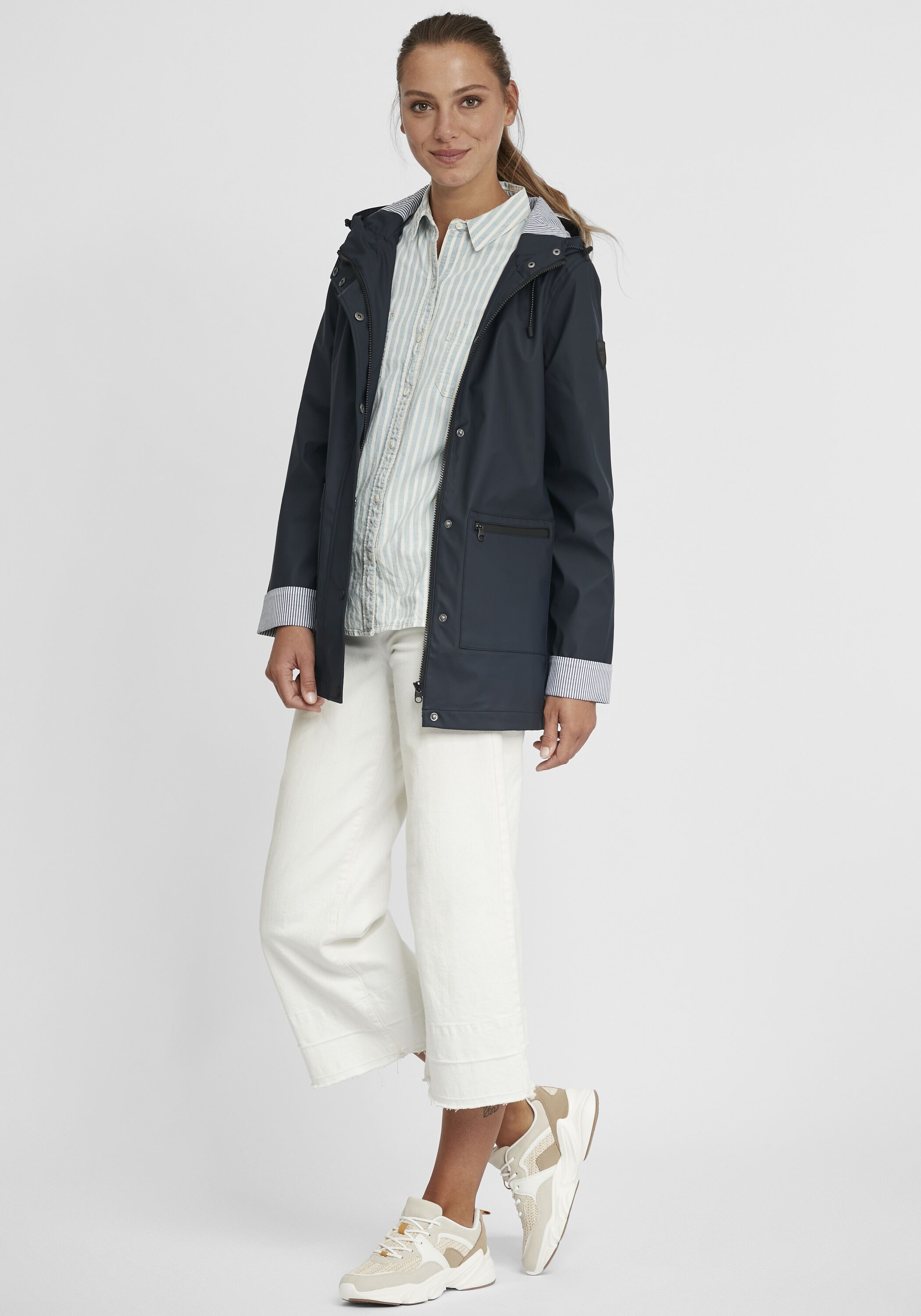 Regenjacke OXMO "Regenjacke OXBecky", Damen, Gr. S, blau (insignia b), Obermaterial: 100% Polyurethan PU., Mäntel Regenjacke