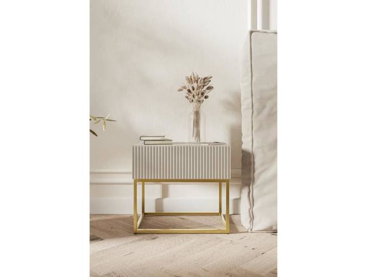 Table de chevet - SELSEY - VELDIO - 50 x 35 6 x 44 cm - Taupe (gris‑beige) - Pieds dorés