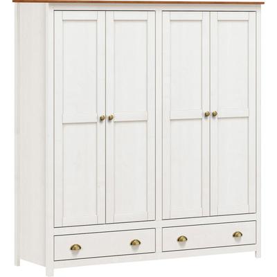 Kleiderschrank MÖBILIA "Salgen", braun (weiß, braun), B:176cm H:185cm T:54cm, Massivholz, Schränke, Kleiderschrank Drehtürenschrank, im Landhaus-Stil