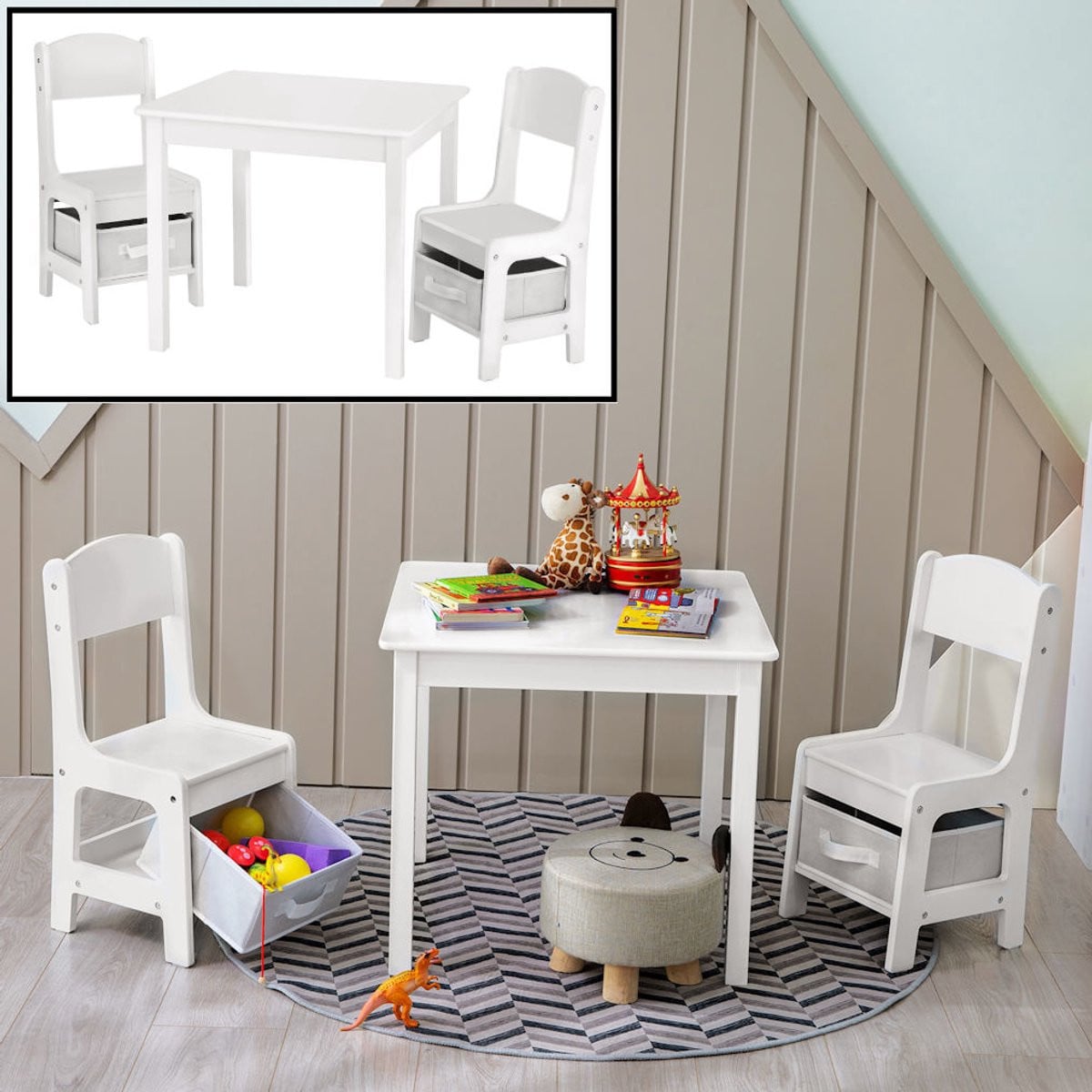 Houten kindertafelset met 1 tafel en 2 stoeltjes