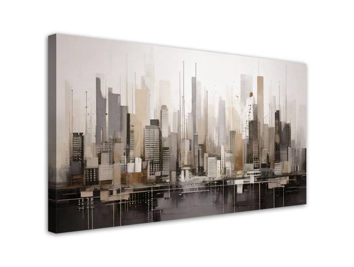 Feeby Leinwandbild Stadt Panorama Abstraktion 80x40cm, Beige, Rechteckig, 80x40 cm, Bilder & Rahmen, Bilder, Leinwandbilder