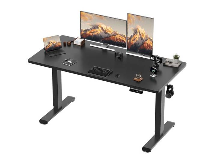 Homall Bureau Assis-Debout Electrique 140x70cm Noir Plateau 18mm Colonne 80x50 Reglable 72-118cm 2 Memoires