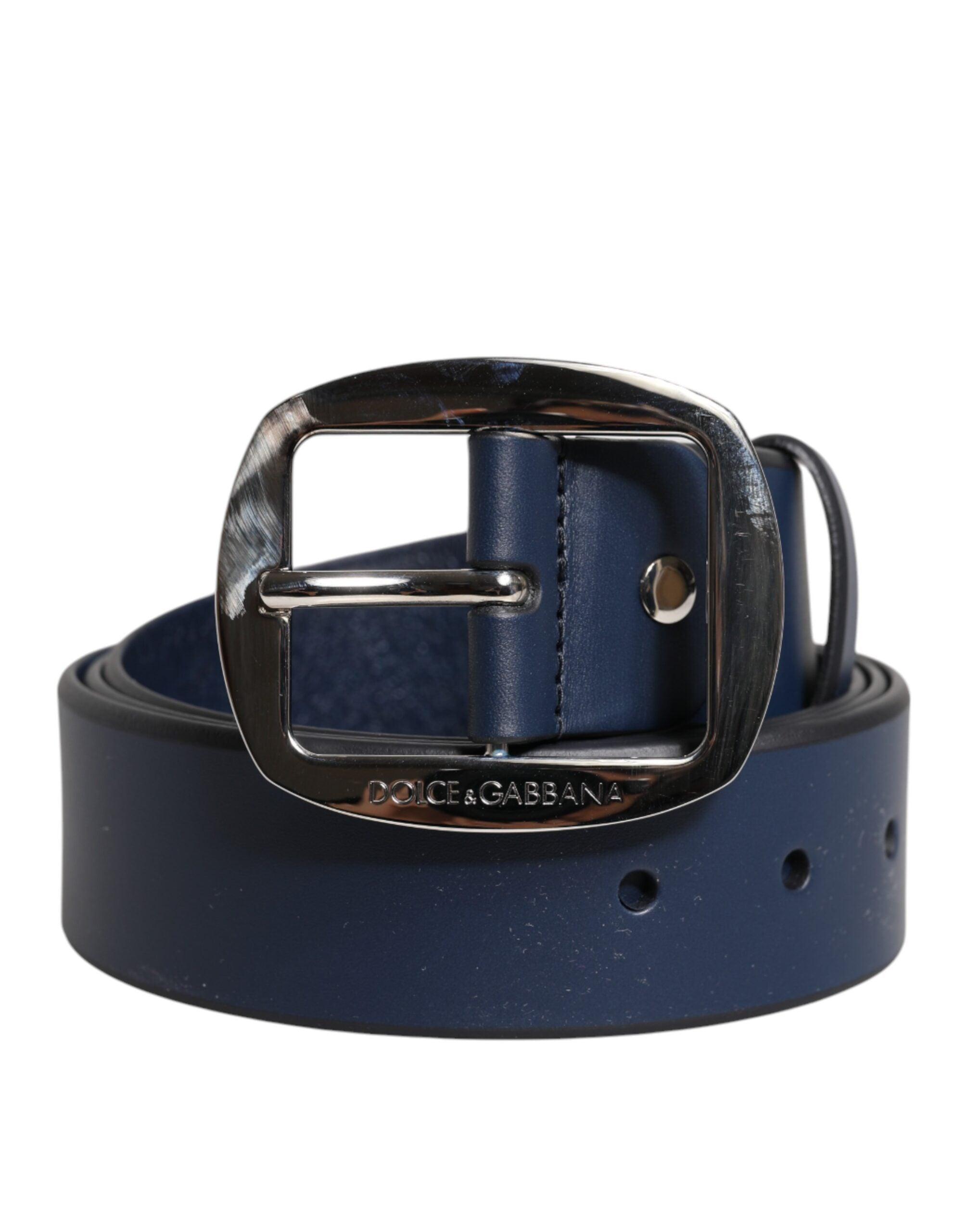 Dolce & Gabbana Blauw Kalfsleer Klassieke Metalen Gesp Riem