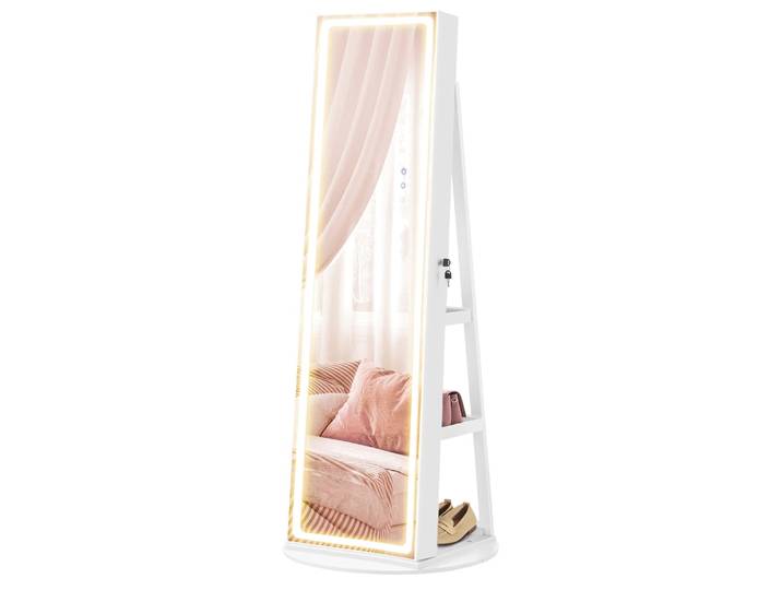 Armoire à bijoux sur pied avec miroir verrouillable blanc