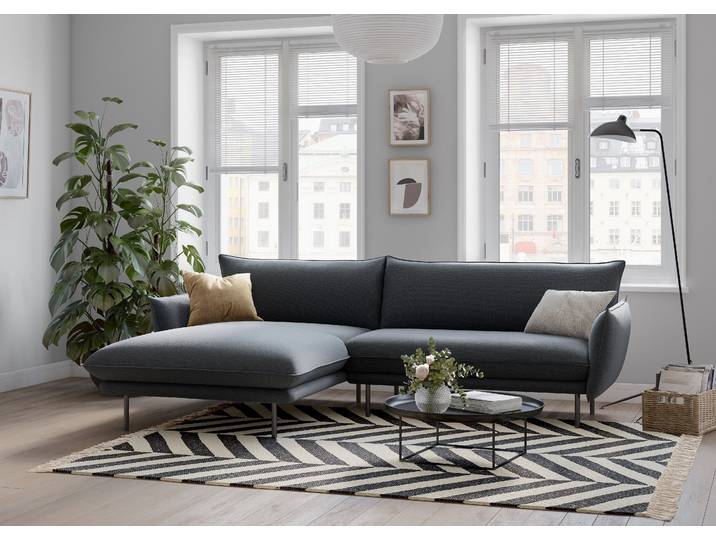 Ecksofa, Polyester, Dunkelblau, 249×159 cm, Kissenoptik, Modern, andas