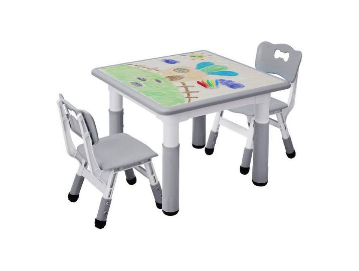 LuxusKollektion Kindersitzgruppe Kindertisch 2 Stühle Höhenverstellbar Kindersitzgruppe Grau