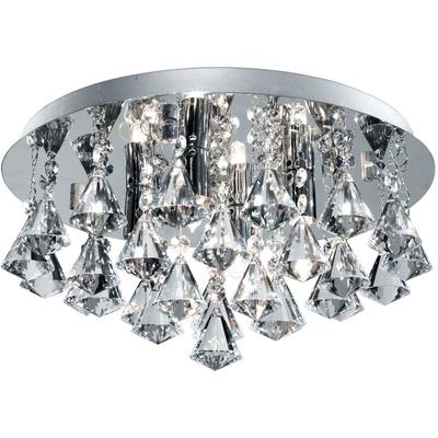 SEARCHLIGHT Deckenleuchte "Hanna 4Lt Flush - Chrome Metal & Clear Crystal", silber (chrom und klar), 4, Ø 38cm H: 17,5cm, 1 Stk., Leuchten, Deckenleuchte