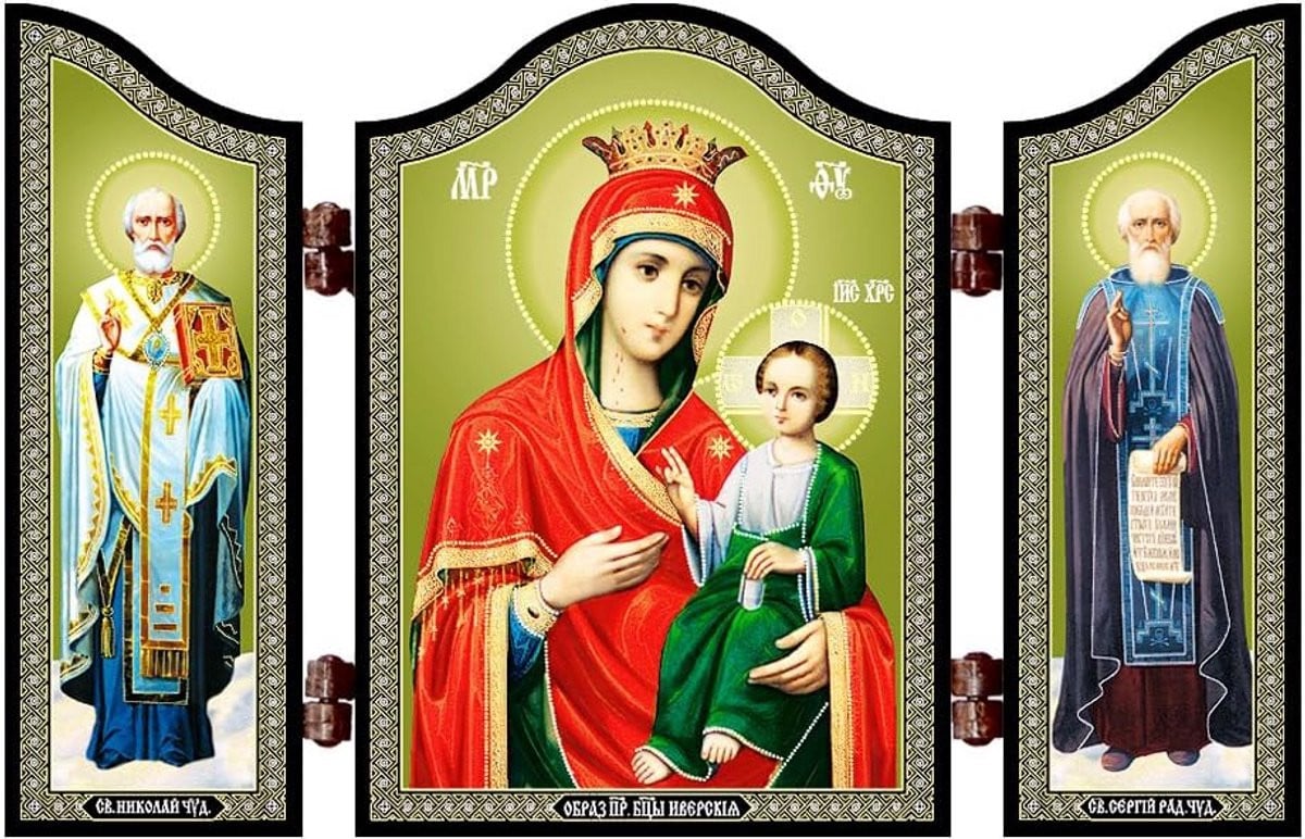 Christelijk Icoon Moeder Gods van Iviron Byzantijnse Stijl op Houten Paneel