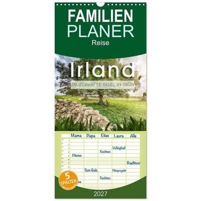 Familienplaner 2027 - Irland - Zauberhafte Insel in grün mit 5 Spalten (Wandkalender, 21 x 45 cm) CALVENDO